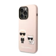   Karl Lagerfeld Silicone Karl & Choupette Apple iPhone 14 Pro Magsafe hátlap tok, halvány rózsaszín