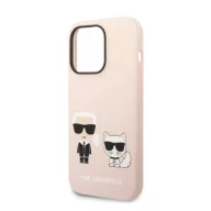   Karl Lagerfeld Silicone Karl & Choupette Apple iPhone 14 Pro Magsafe hátlap tok, halvány rózsaszín