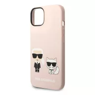   Karl Lagerfeld Silicone Karl & Choupette Apple iPhone 14 Plus hátlap tok, halvány rózsaszín