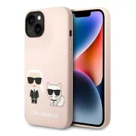   Karl Lagerfeld Silicone Karl & Choupette Apple iPhone 14 Magsafe hátlap tok, halvány rózsaszín