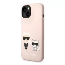 Karl Lagerfeld Silicone Karl & Choupette Apple iPhone 14 Magsafe hátlap tok, halvány rózsaszín