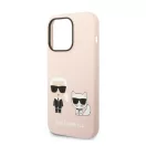 Karl Lagerfeld Silicone Karl & Choupette Apple iPhone 14 Pro Max Magsafe hátlap tok, halvány rózsaszín