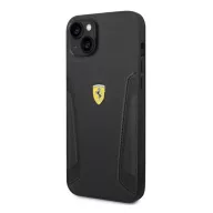   Ferrari Leather Stamp Sides Apple iPhone 14 Plus bőr hátlap tok, fekete