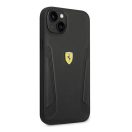 Ferrari Leather Stamp Sides Apple iPhone 14 Plus bőr hátlap tok, fekete