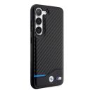 BMW Leather Carbon Samsung S23+ hátlap tok, fekete