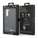 BMW Leather Carbon Samsung S23+ hátlap tok, fekete