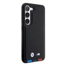 BMW Leather Stamp Tricolor Samsung S23+ hátlap tok, fekete