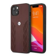   BMW Leather Curve Perforate Apple iPhone 13 hátlap tok, piros