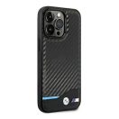 BMW Leather Carbon Apple iPhone 14 Pro hátlap tok, fekete