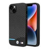 BMW Leather Carbon Apple iPhone 14 hátlap tok, fekete