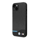 BMW Leather Carbon Apple iPhone 14 hátlap tok, fekete