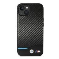 BMW Leather Carbon Apple iPhone 14 hátlap tok, fekete