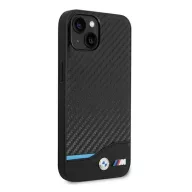 BMW Leather Carbon Apple iPhone 14 hátlap tok, fekete