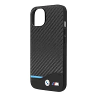 BMW Leather Carbon Apple iPhone 14 hátlap tok, fekete