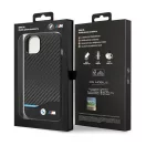 BMW Leather Carbon Apple iPhone 14 hátlap tok, fekete