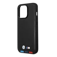   BMW Leather Stamp Tricolor Magsafe Apple iPhone 14 Pro hátlap tok, fekete