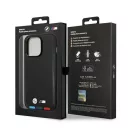 BMW Leather Stamp Tricolor Magsafe Apple iPhone 14 Pro hátlap tok, fekete