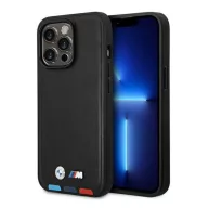   BMW Leather Stamp Tricolor Magsafe Apple iPhone 14 Pro Max hátlap tok, fekete