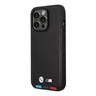   BMW Leather Stamp Tricolor Magsafe Apple iPhone 14 Pro Max hátlap tok, fekete