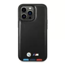 BMW Leather Stamp Tricolor Magsafe Apple iPhone 14 Pro Max hátlap tok, fekete