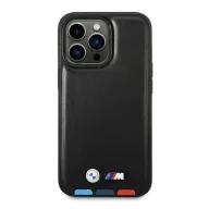   BMW Leather Stamp Tricolor Magsafe Apple iPhone 14 Pro Max hátlap tok, fekete