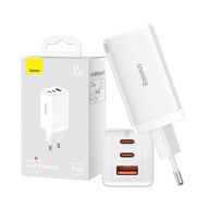   Baseus GaN5 Pro hálózati töltő 2xUSB-C + USB-A, USB-C-USB-C kábellel, 65W, fehér