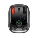 Baseus S-13 autós szivargyújtó töltő és Bluetooth MP3/FM transzmitter, 2XUSB, 1xUSB-C, fekete