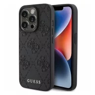   Guess Leather 4G Stamped Apple iPhone 15 Pro hátlap tok, fekete