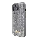 Guess Sequin Script Metal Apple iPhone 15 hátlap tok, ezüst