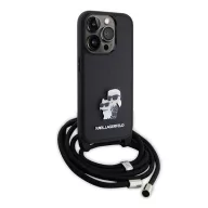   Karl Lagerfeld Crossbody Saffiano Metal Pin Karl & Choupette Apple iPhone 15 Pro hátlap tok, fekete