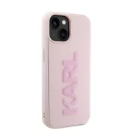   Karl Lagerfeld 3D Rubber Glitter Logo Apple iPhone 15 Plus hátlap tok, rózsaszín