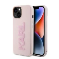   Karl Lagerfeld 3D Rubber Glitter Logo Apple iPhone 15 hátlap tok, rózsaszín