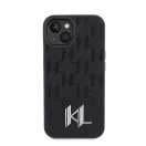 Karl Lagerfeld Leather Monogram Hot Stamp Metal Apple iPhone 15 hátlap tok, fekete
