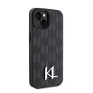 Karl Lagerfeld Leather Monogram Hot Stamp Metal Apple iPhone 15 hátlap tok, fekete