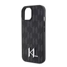 Karl Lagerfeld Leather Monogram Hot Stamp Metal Apple iPhone 15 hátlap tok, fekete