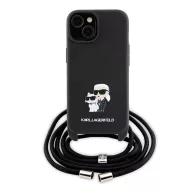   Karl Lagerfeld Crossbody Saffiano Metal Pin Karl Apple iPhone 15 hátlap tok, fekete