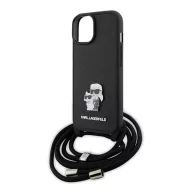   Karl Lagerfeld Crossbody Saffiano Metal Pin Karl Apple iPhone 15 hátlap tok, fekete