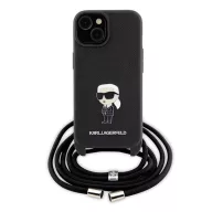   Karl Lagerfeld Crossbody Saffiano Monogram Metal Pin Karl Apple iPhone 15 hátlap tok, fekete