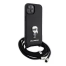 Karl Lagerfeld Crossbody Saffiano Monogram Metal Pin Karl Apple iPhone 15 hátlap tok, fekete