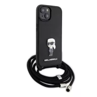   Karl Lagerfeld Crossbody Saffiano Monogram Metal Pin Karl Apple iPhone 15 hátlap tok, fekete