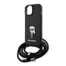 Karl Lagerfeld Crossbody Saffiano Monogram Metal Pin Karl Apple iPhone 15 hátlap tok, fekete