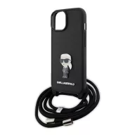   Karl Lagerfeld Crossbody Saffiano Monogram Metal Pin Karl Apple iPhone 15 hátlap tok, fekete