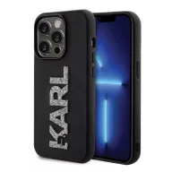   Karl Lagerfeld 3D Rubber Glitter Logo Apple iPhone 15 Pro Max hátlap tok, fekete
