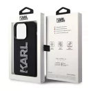 Karl Lagerfeld 3D Rubber Glitter Logo Apple iPhone 15 Pro Max hátlap tok, fekete