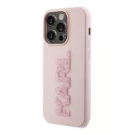   Karl Lagerfeld 3D Rubber Glitter Logo Apple iPhone 15 Pro Max hátlap tok, rózsaszín