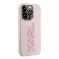   Karl Lagerfeld 3D Rubber Glitter Logo Apple iPhone 15 Pro Max hátlap tok, rózsaszín