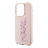   Karl Lagerfeld 3D Rubber Glitter Logo Apple iPhone 15 Pro Max hátlap tok, rózsaszín