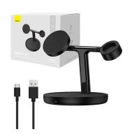   Baseus Swan 3in1 MagSafe vezeték nélküli töltő, 15W, fekete