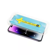   Apple iPhone 15/ iPhone 16 5D Full Glue hajlított tempered glass kijelzővédő üvegfólia felhelyezőkerettel, fekete