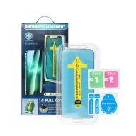   Apple iPhone 15 Pro Max, 5D Full Glue hajlított tempered glass kijelzővédő üvegfólia felhelyezőkerettel, fekete